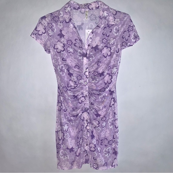 PacSun Mesh Button Up Collared Mini Dress - Picture 1 of 6